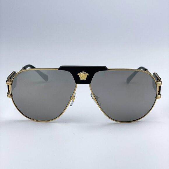 NEW Versace VE2252 10026G Gold Mirror Grey Metal Pilot Men Sunglasses
